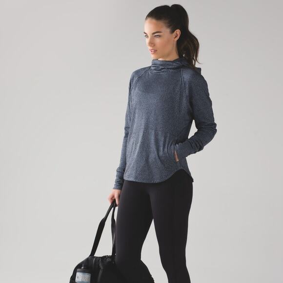 LULULEMON Pick Up The Pace Long Sleeve Hoodie Spray Jacquard Blue Sz 12 {3S15} - Picture 1 of 6